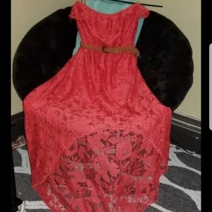 Coral Lacey Strapless Dress
